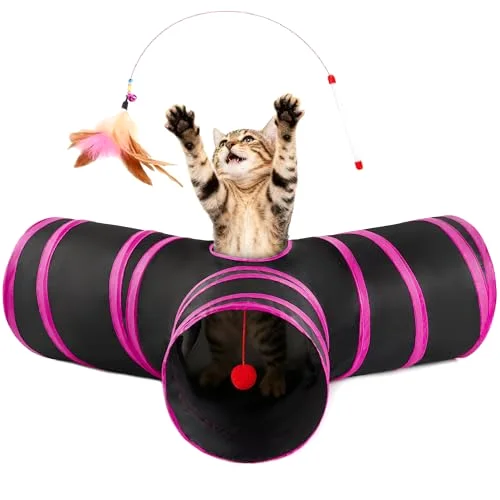 Love's Cabin Cat Play Tunnel in Black&Rose Red