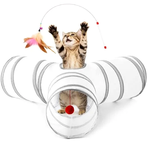 Love's Cabin Cat Play Tunnel in White&Light Grey