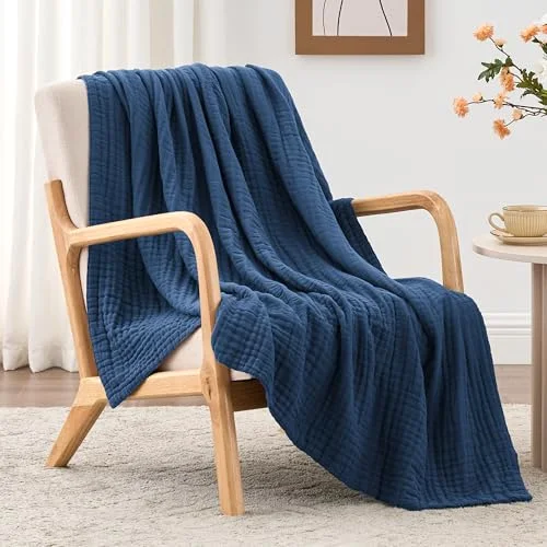 Love's Cabin Cotton Muslin Blanket in Dark Blue