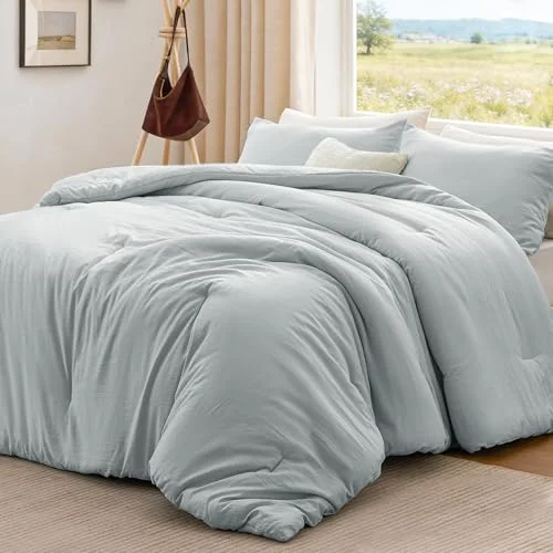 Love's Cabin Linen-Look Comforter Set in Light Grey