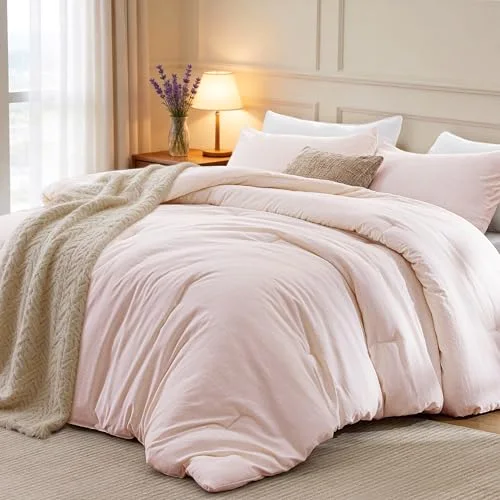 Love's Cabin Linen-Look Comforter Set in Pink
