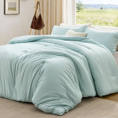 Love's Cabin Linen-Look Comforter Set in Light Blue