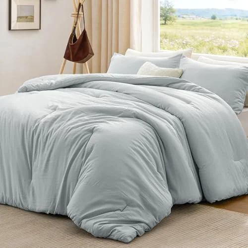 Love's Cabin Linen-Look Comforter Set in Light Grey