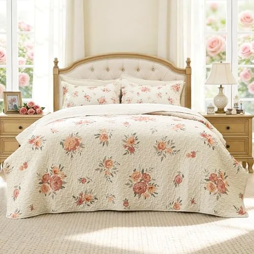 Love's Cabin Coastal Quilt Set in Rose Red Flower