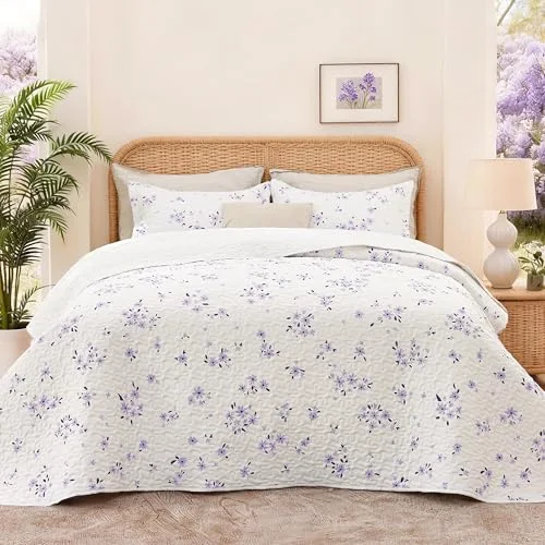 Love's Cabin Coastal Quilt Set in Purple Flower