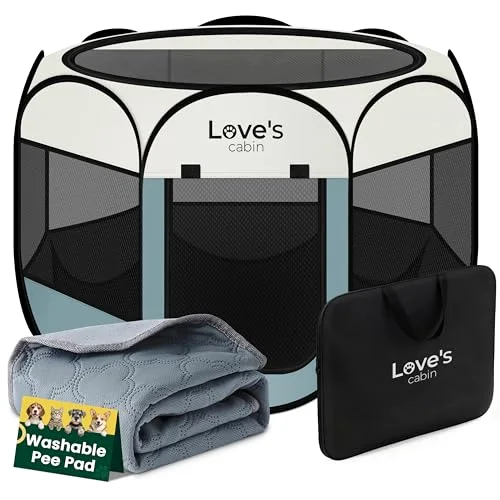 Love's Cabin Foldable Pet Playpen in Moss green with Pad