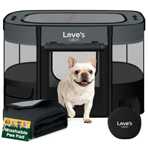 Love's Cabin Portable Pet Playpen in Gray with Pad