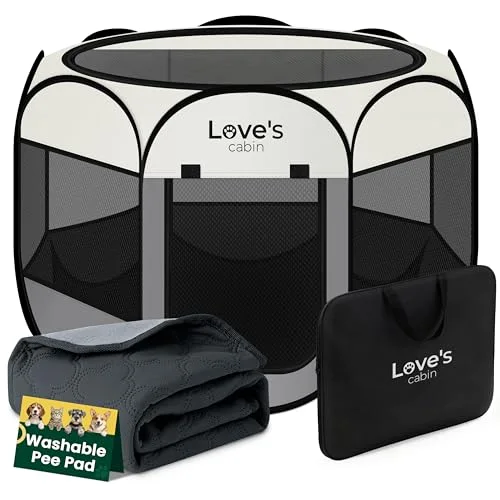 Love's Cabin Foldable Pet Playpen in Grey with Pad