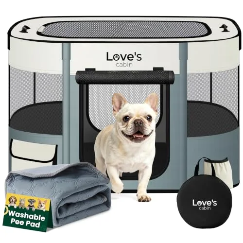 Love's Cabin Portable Pet Playpen in Gray green with Pad